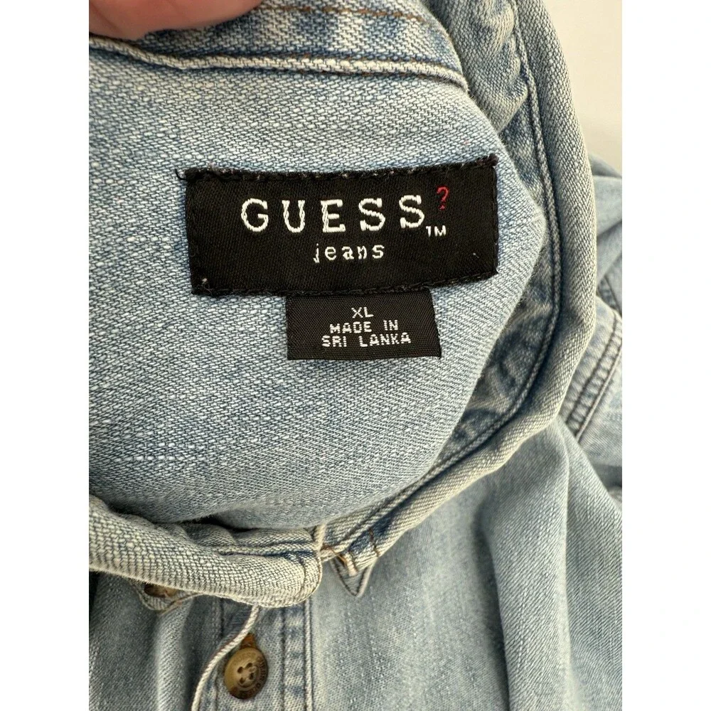 Vintage Guess Jeans Denim Button-Up Shirt 100% Cotton XLARGE Retro 80's 90's Y2K